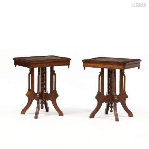 Pair of Victorian Marble Top Walnut Side Tables