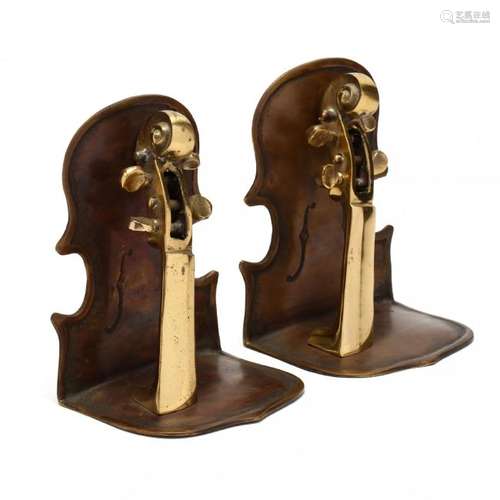 Pair of Brass Violin Bookends