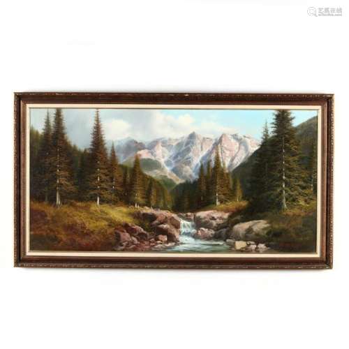 A Vintage Rocky Mountain Landscape Painting