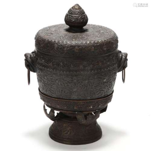 An Tibetan Brass Offering Bowl and Stand