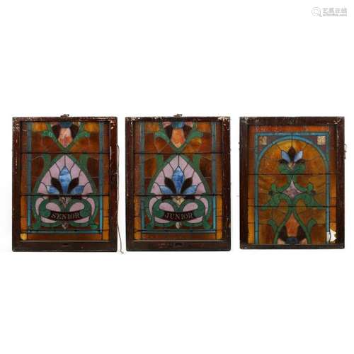 Three Large Antique Stained Glass Windows