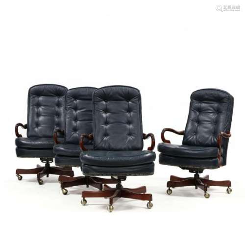 Set of Four Queen Anne Style Leather Office Chairs
