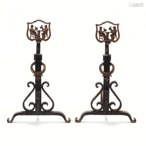 Vintage Pair of Tavern Themed Andirons
