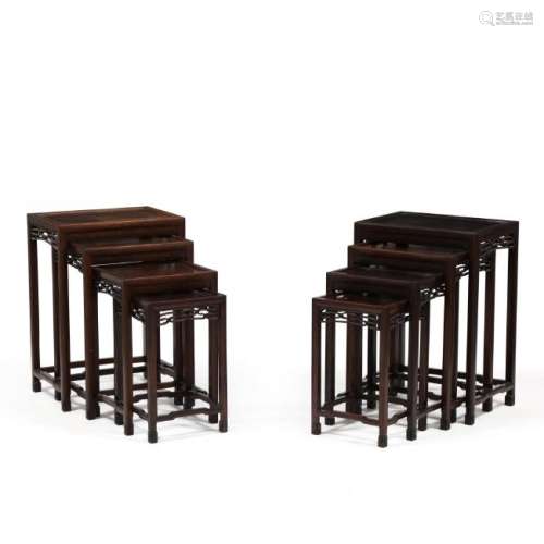 A Pair of Chinese Carved Hardwood Nesting Table