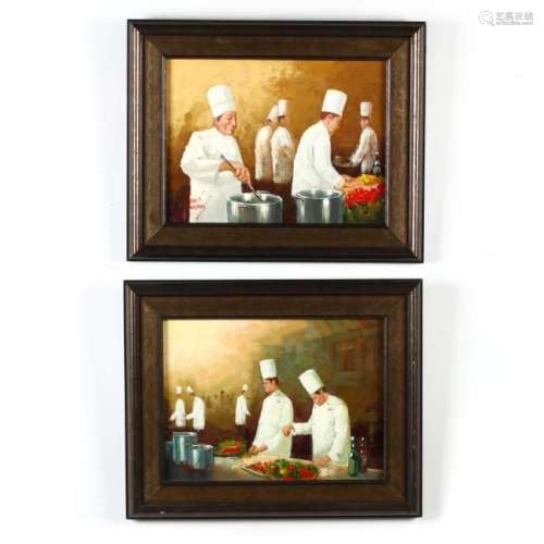 A Pair of Contemporary Paintings, Restaurant Kitchens
