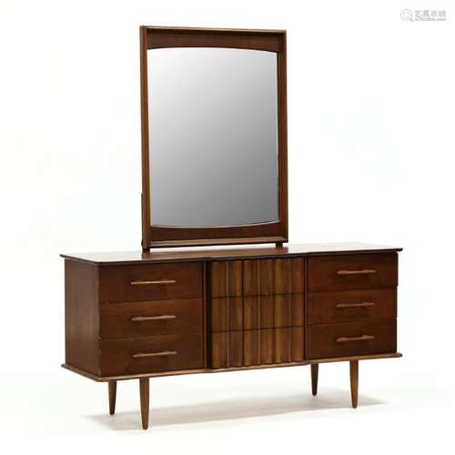 American Mid-Century Walnut Dresser With Mirror