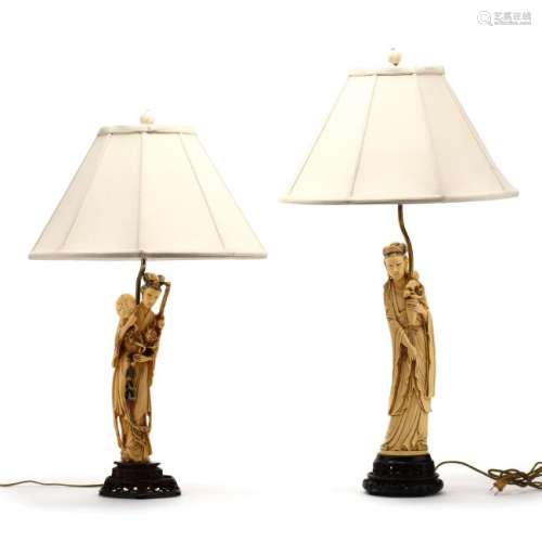 Pair of Chinese Figural Table Lamps