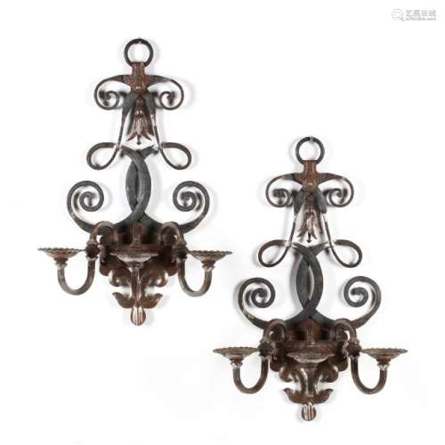 Pair of Spanish Style Wrought Metal Sconces