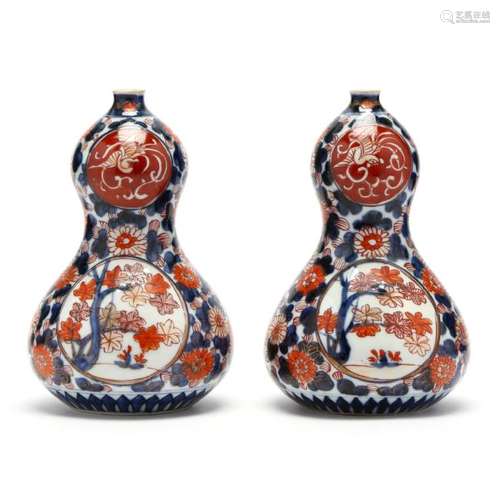 A Pair of Antique Imari Double Gourd Vases