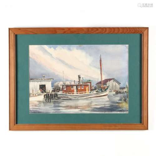 A Vintage NC Watercolor,  The Hattie Creef at Wanchese