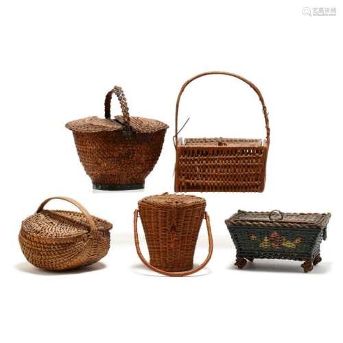 A Group of Five Lidded Baskets