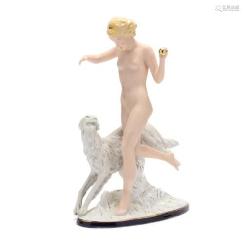 Royal Dux Porcelain of a Young Nude Running With Her