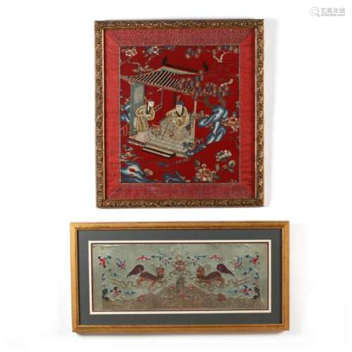 Two Chinese Embroidered Textile Panels