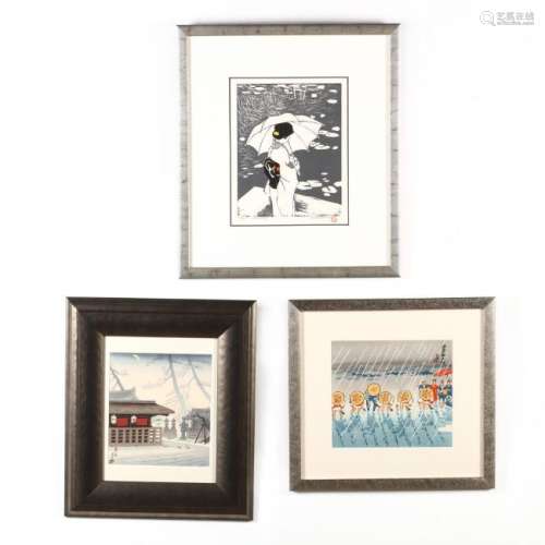 Three Japanese Contemporary Woodblock Prints
