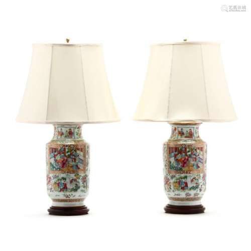 A Pair of Rose Mandarin Table Lamps