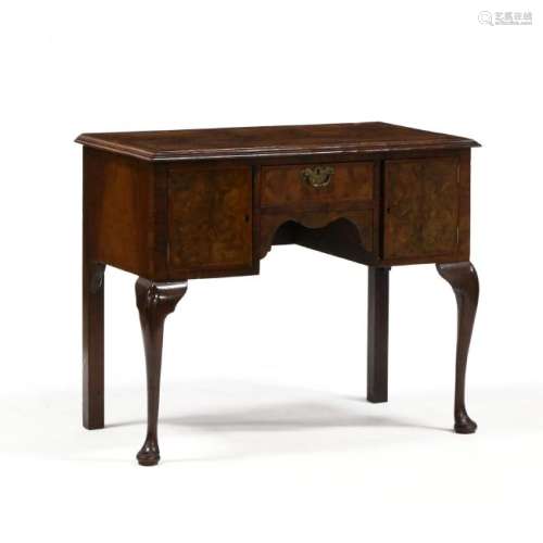 English Queen Anne Style Burl Veneered Dressing Table