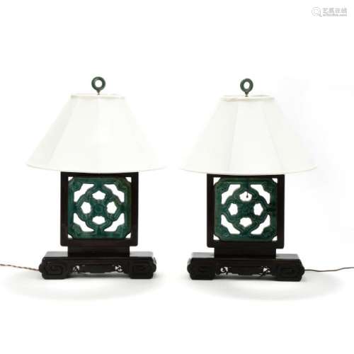 Pair of Chinese Glazed Tile Table Lamps
