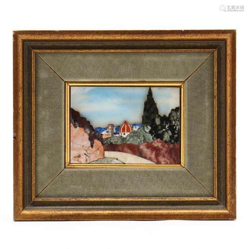 Continental Pietra Dura Framed Landscape