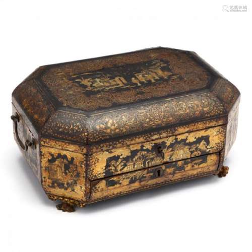 A Chinese Export Lacquer Sewing Box