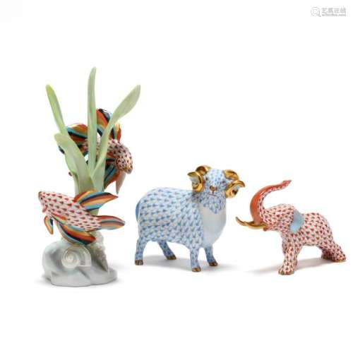 Three Herend Porcelain Animal Figurines