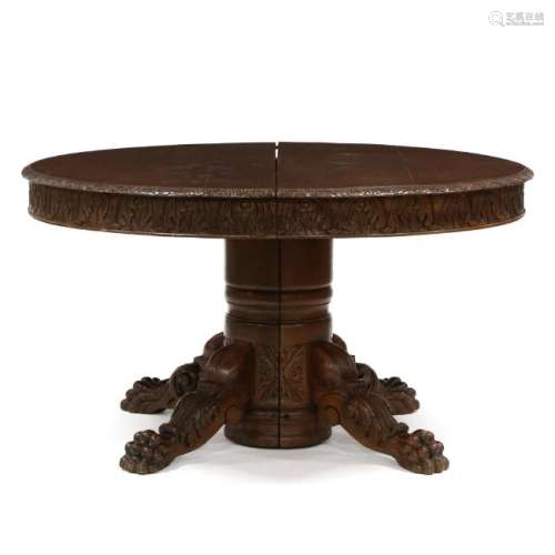 Antique American Carved Oak Dining Table