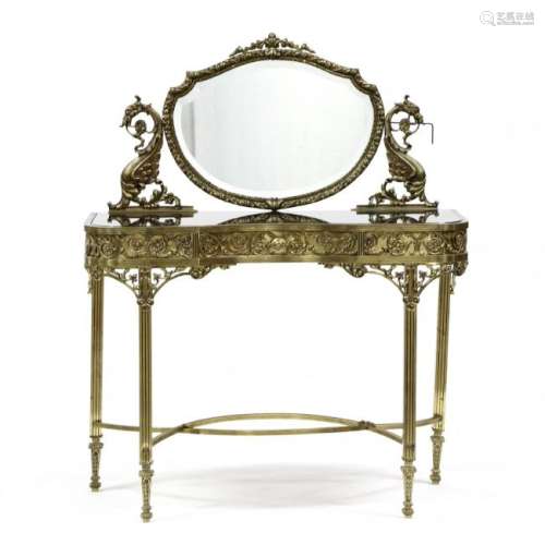Vintage Brass and Glass Mirrored Vanity