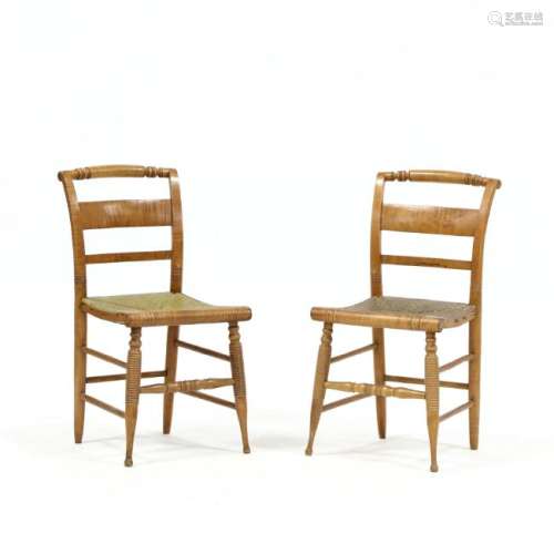 Pair of New England Tiger Maple Side Chairs