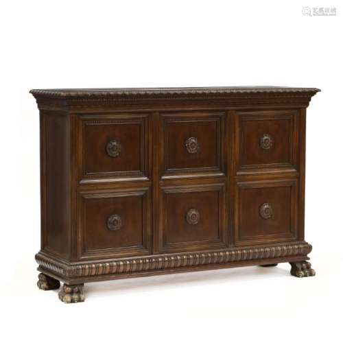Neoclassical Style Carved Walnut Credenza