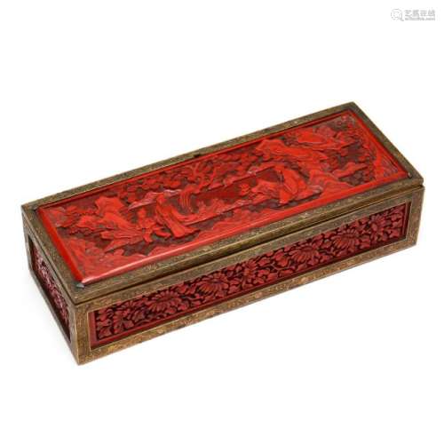 A Vintage Chinese Jewelry Box with Carved Cinnabar