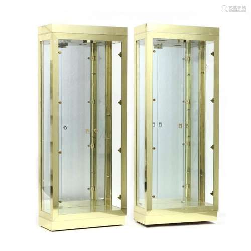 Pair of Modern Brass and Glass Floor Display Cases