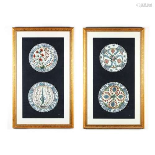 A Pair of Watercolor Paintings of Persian Patterns
