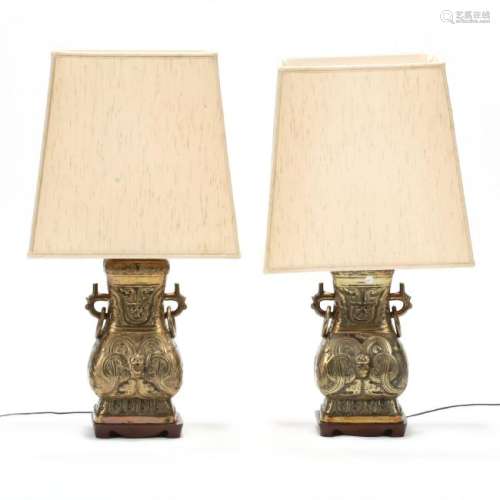 Pair of Vintage James Mont Style Brass Table Lamps