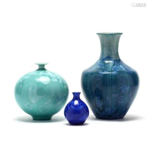 Three NC Pottery Crystalline Glazed Vases