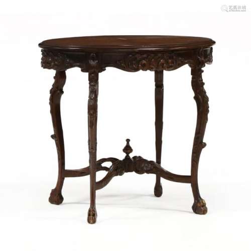 Continental Carved and Inlaid Parlor Table