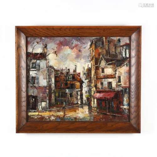 A Vintage Painting of a Parisian Street Scene
