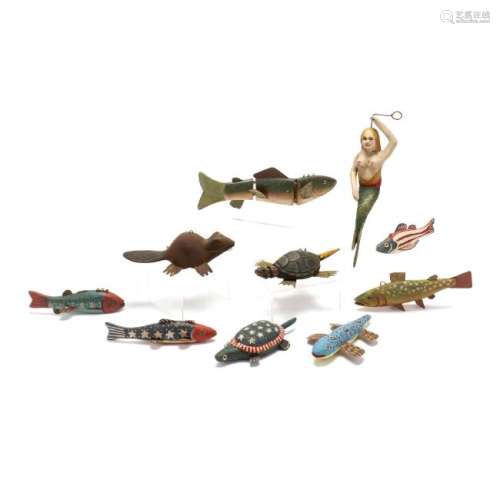 Ten Folk Art Carved and Painted Lures