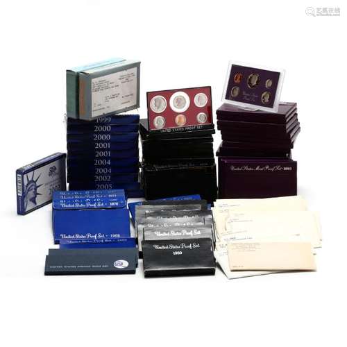 Collection of 65 U. S. Proof Sets and 14 U. S. Mint