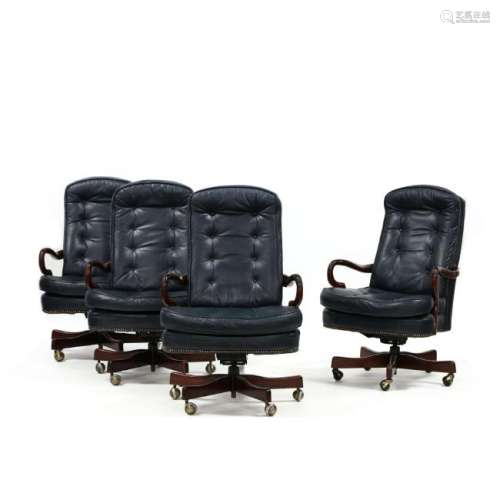 Set of Four Queen Anne Style Leather Office Chairs