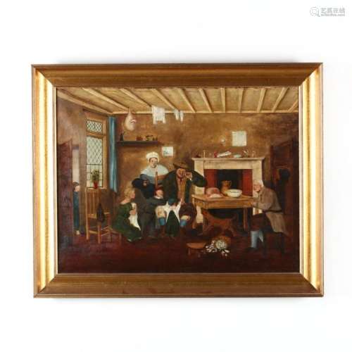 An Antique Dutch School Interior Genre Painting