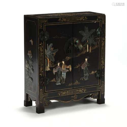 Small Chinese Lacquered and Stone Inlaid Cabinet