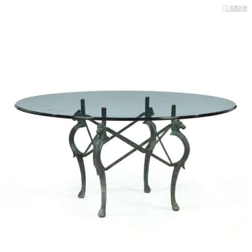 Equestrian Theme Glass and Iron Dining Table