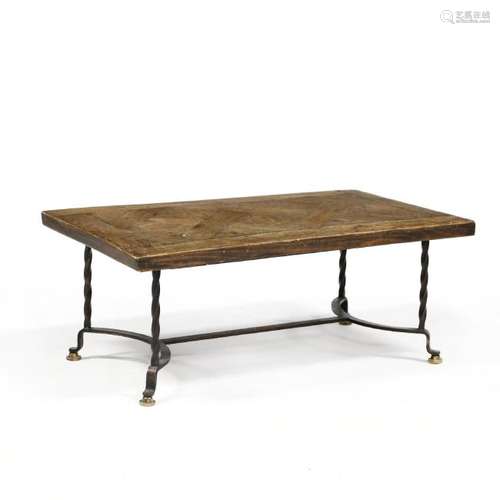 French Oak and Iron Coffee Table