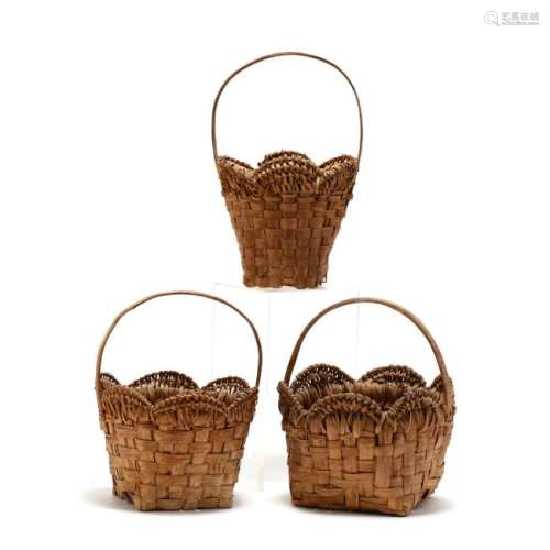Three Scalloped Rim Baskets