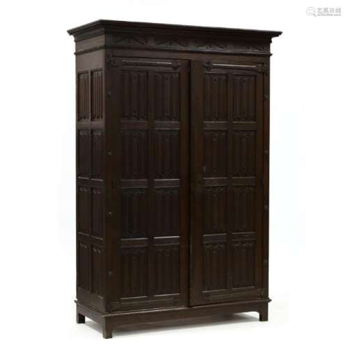 Gothic Style Carved Oak Linen Press