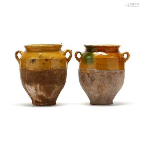 Antique French Terra Cotta Pair of Confit Pots