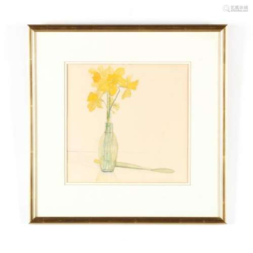 A Still Life Watercolor Painting of Daffodils