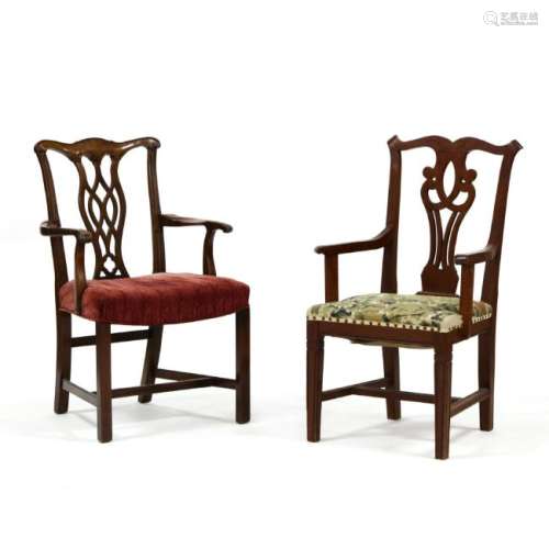 Two Chippendale Style Armchairs