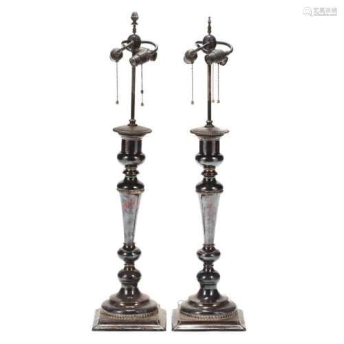 Pair of Large Antique Sheffield Silverplate Table Lamps