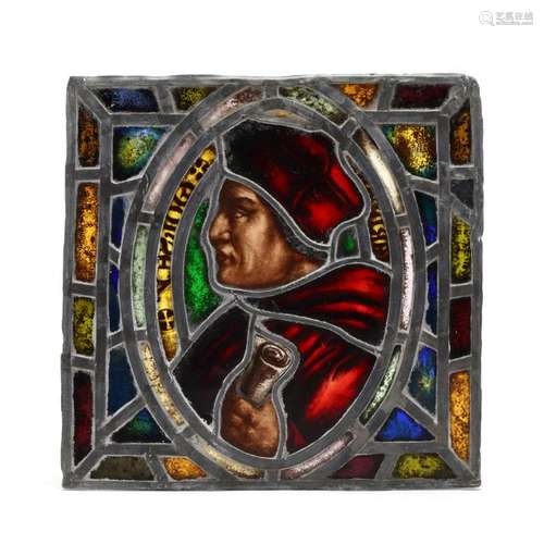 An Antique Stained Glass Portrait Plaque