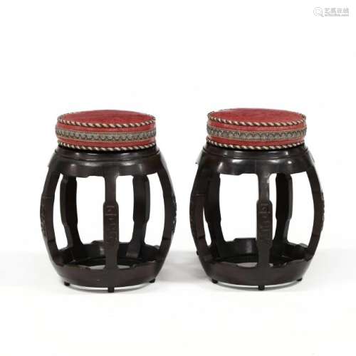 Pair of Chinese Carved Hardwood Garden Stools